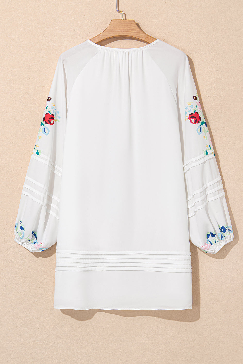 White Floral Print Boho Tassel Tie Split Neck Tucking Detail Puff Sleeve Mini Dress Mini Dresses JT's Designer Fashion