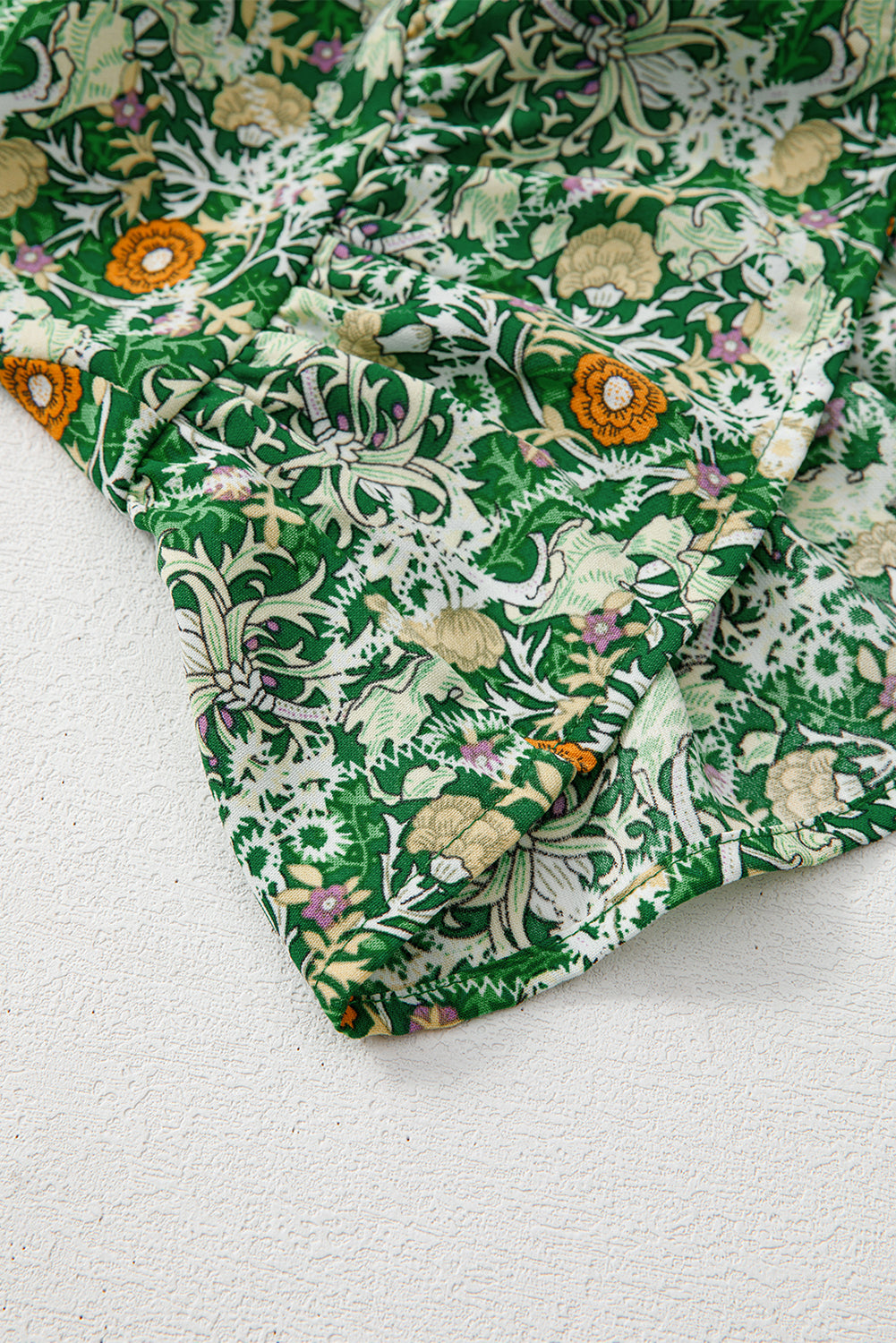 Green Flower Print Flutter Sleeve V Neck Sashed Ruffled Mini Dress Floral Dresses JT's Designer Fashion
