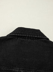 Black Side Pockets Lapel Collar Denim Jacket Denim Jackets JT's Designer Fashion