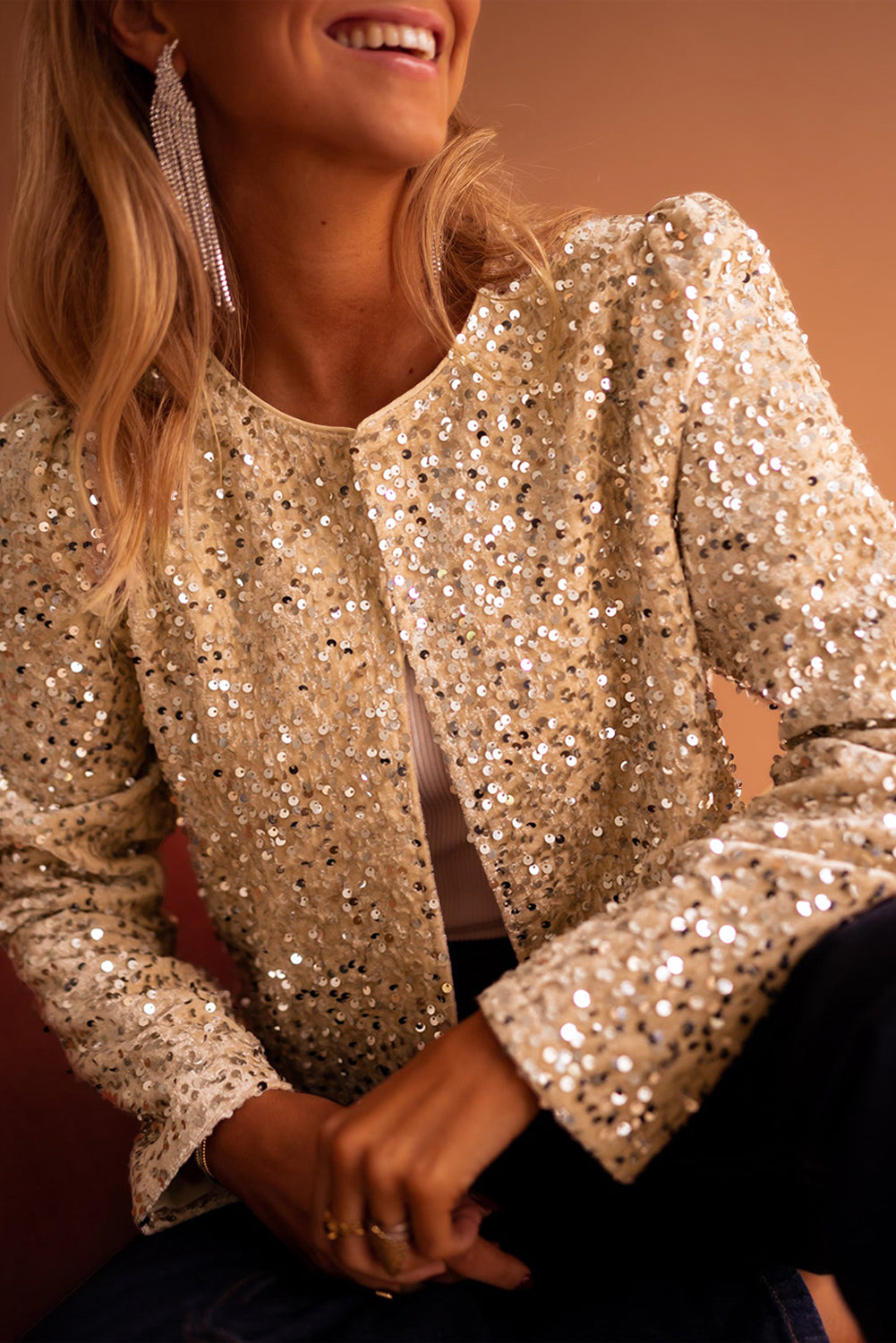 Golden Fleece Sequined Open Front Cropped Jacket Golden Fleece 100%PET Jackets JT's Designer Fashion