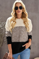 Black Color Block Netted Texture Pullover Sweater Sweaters & Cardigans JT's Designer Fashion