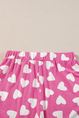 Pink Valentine Heart Shape Print Long Sleeve Top Shorts Lounge Set Short Sets JT's Designer Fashion