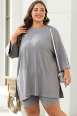 Light Grey Solid Color Loose Tunic Top and Slim Shorts Set Short Sets JT's Designer Fashion