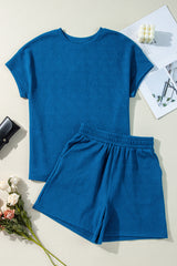 Bluing Solid Textured Crew Neck Short Set Short Sets JT's Designer Fashion