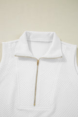 White Textured Half Zip Tank Top Drawstring Shorts Set Short Sets JT's Designer Fashion