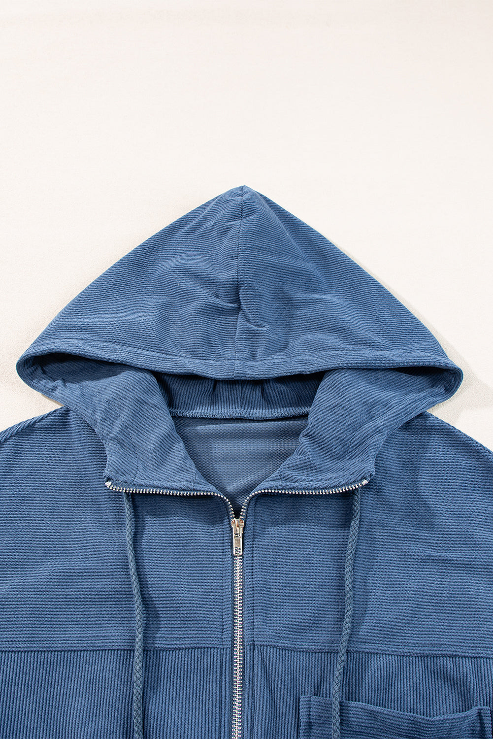 Real Teal Corduroy Drawstring Hooded Pocket Zip Up Jacket Jackets JT's Designer Fashion