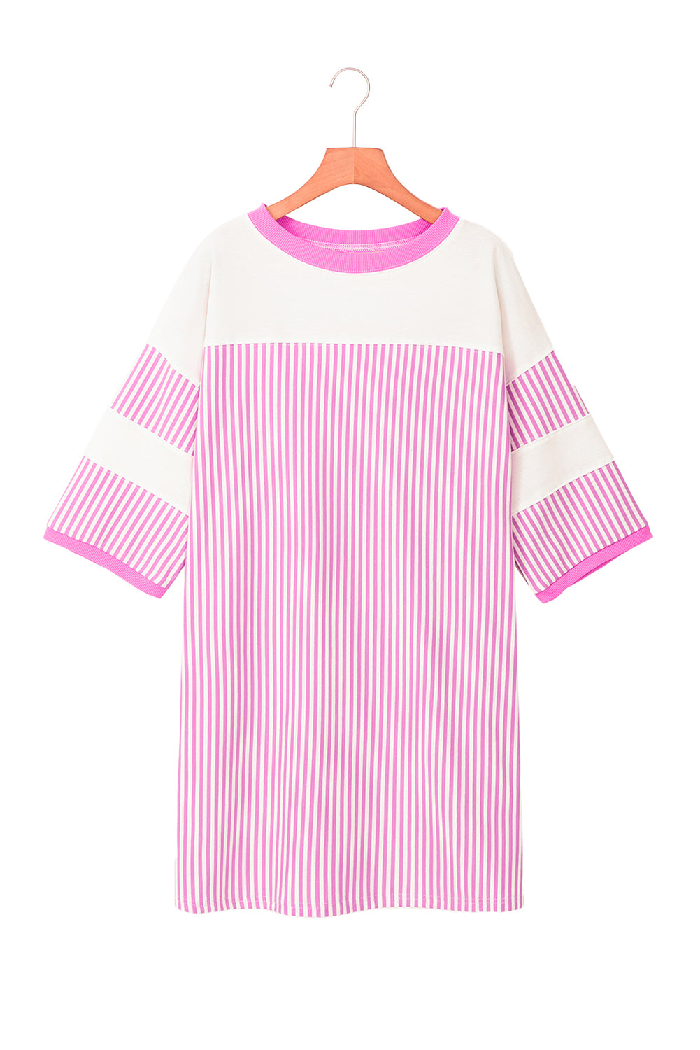 Phalaenopsis Striped Patchwork Three Quarters Sleeve Loose Mini Dress Mini Dresses JT's Designer Fashion