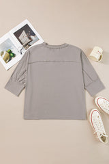 Medium Grey Floral Starbust Exposed Seam Mineral Wash Top Long Sleeve Tops JT's Designer Fashion
