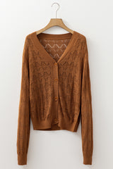 Brown Lightweight Buttoned Front Crochet Cardigan Cardigans JT's Designer Fashion