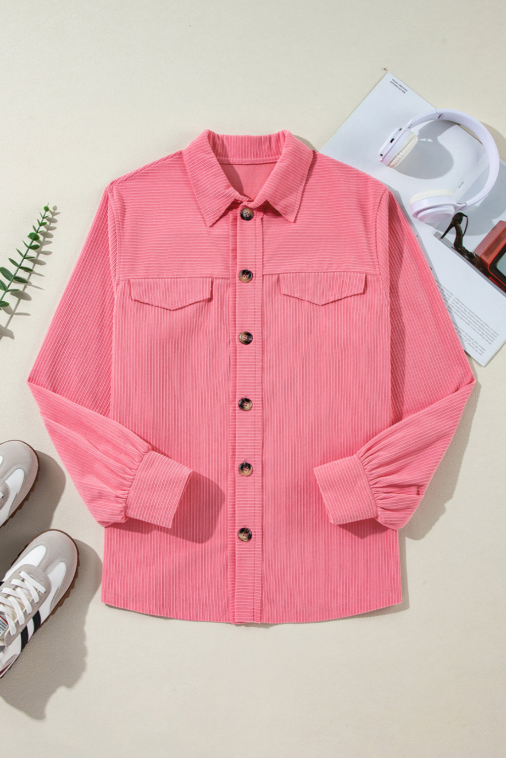 Bonbon Corduroy Flap Detail Button Up Split Shacket Jackets JT's Designer Fashion