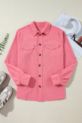 Bonbon Corduroy Flap Detail Button Up Split Shacket Jackets JT's Designer Fashion