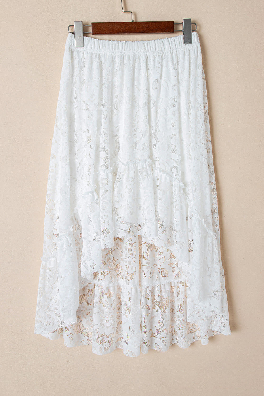 White Lace Ruffled High-low Hem Midi Skirt Skirts & Petticoat JT's Designer Fashion