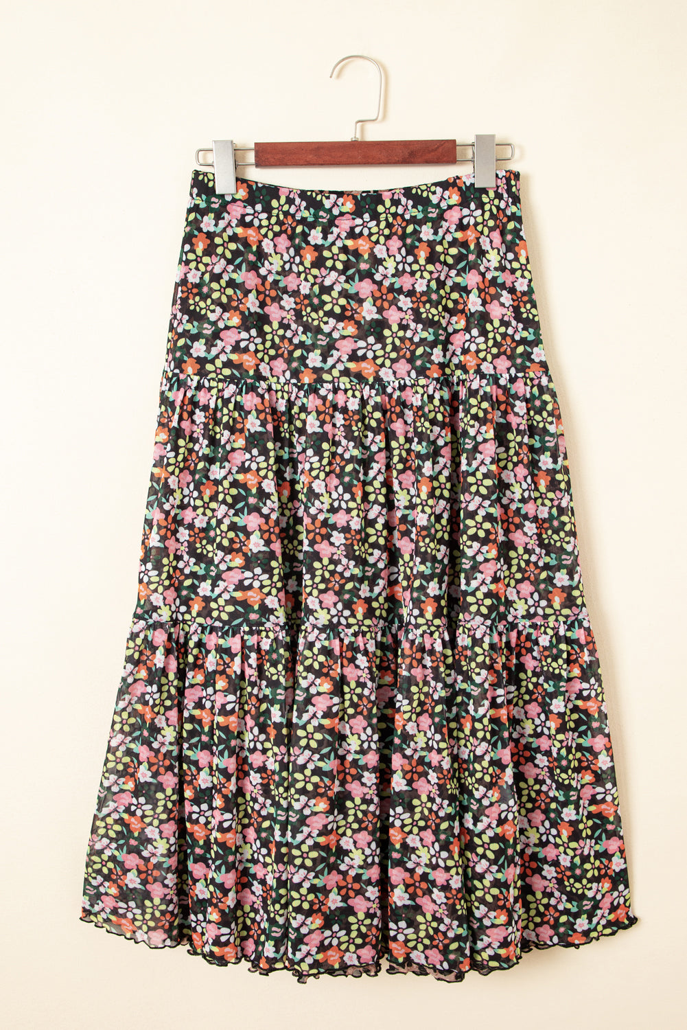 Brown Leopard Floral Reversible Ruffle Hem Maxi Skirt Skirts & Petticoat JT's Designer Fashion