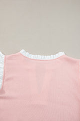 Light Pink Contrast Trim Ruffled Top and Drawstring Shorts Set Short Sets JT's Designer Fashion