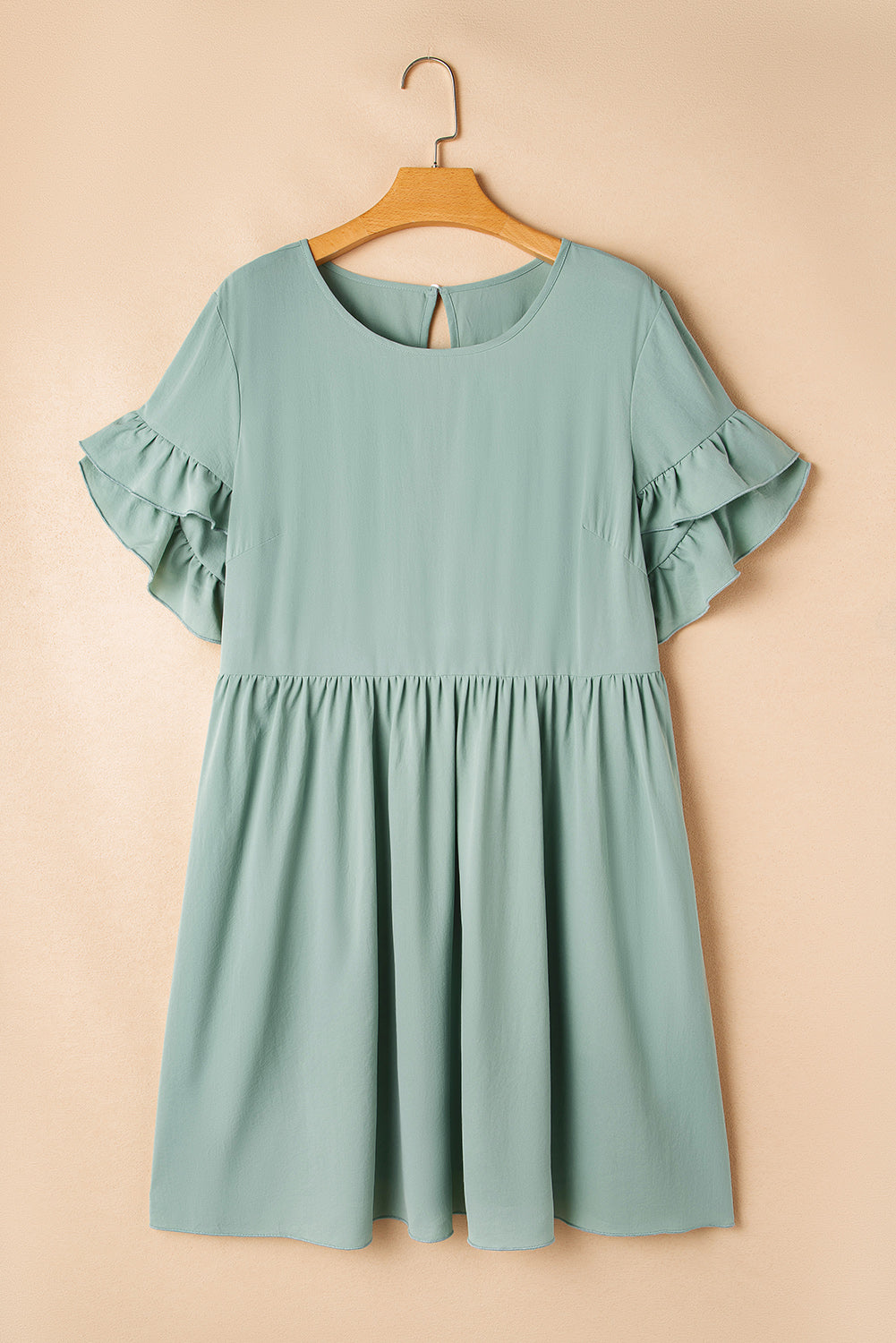 Grass Green Ruffle Trim Short Sleeve Plus Size Flared Mini Dress Plus Size Mini Dresses JT's Designer Fashion