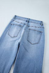 Dusk Blue Raw Hem Straight Leg Loose High Waist Jeans Jeans JT's Designer Fashion