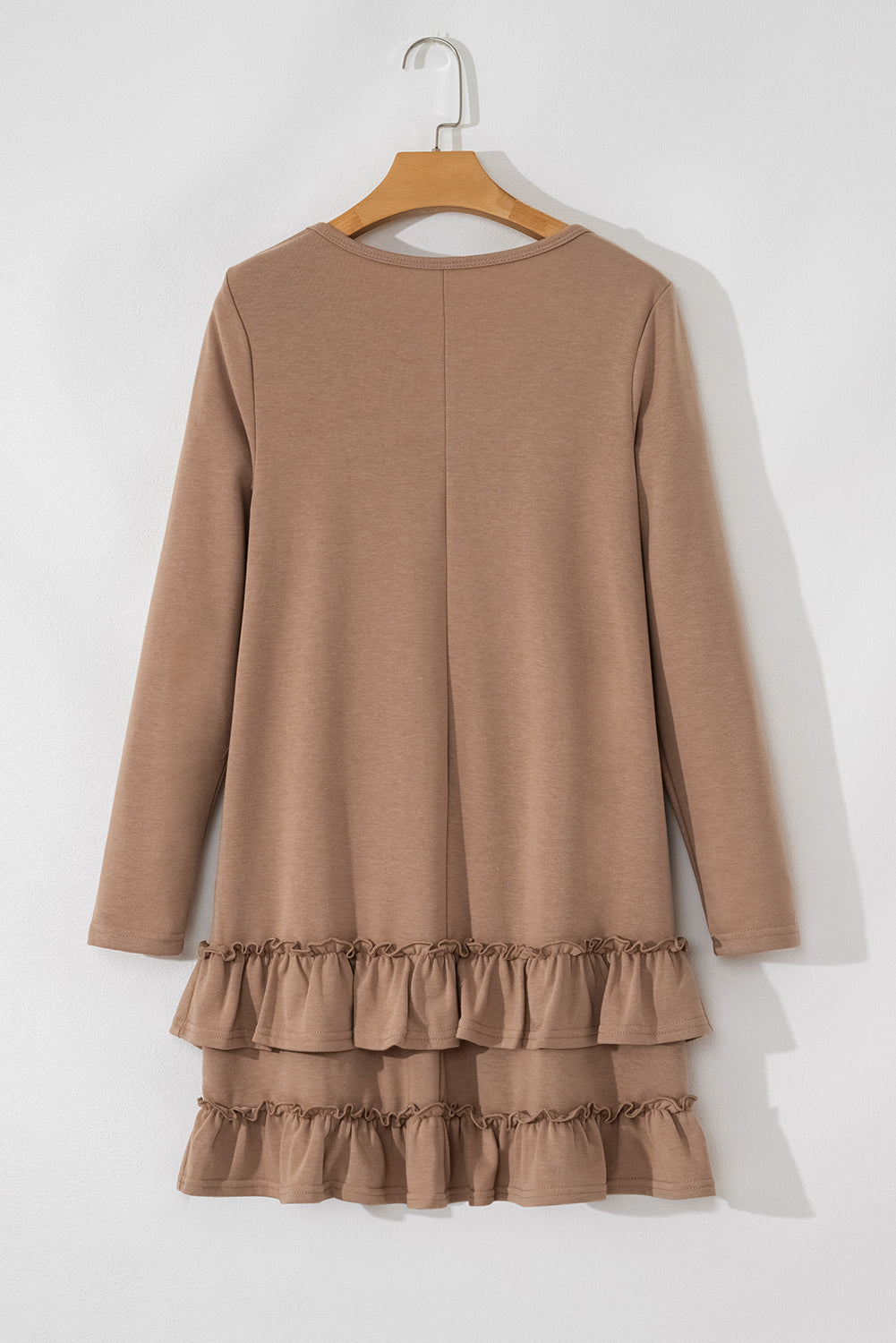 Goat Scoop Neck Tiered Ruffled Hem Long Sleeve Mini Dress Mini Dresses JT's Designer Fashion
