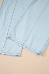 Beau Blue Light Wash Contrast Trim Center Seam Drawstring Elastic Waistband Wide Leg Denim Pants Jeans JT's Designer Fashion