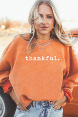 Orange Thankful Ribbed Crew Neck Thanksgiving Sweatshirt Graphic Sweatshirts JT's Designer Fashion