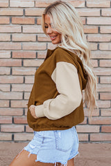 Chestnut Color Block Half Zip Kangaroo Pocketed Hoodie Sweatshirts & Hoodies JT's Designer Fashion