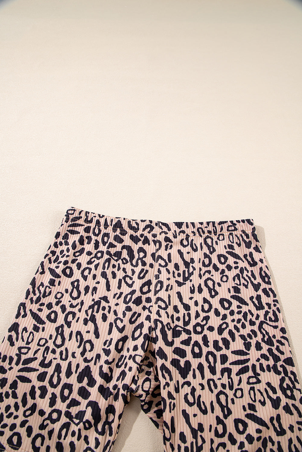 Khaki Leopard Print Ribbed Textured Knit Biker Shorts Casual Shorts JT's Designer Fashion