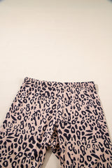 Khaki Leopard Print Ribbed Textured Knit Biker Shorts Casual Shorts JT's Designer Fashion