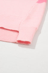 Pink Checkered Colorblock Striped High Low Loose Sweater Sweaters JT's Designer Fashion