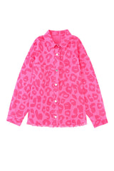 Pink Leopard Print Button Cuffs Raw Hem Jacket Denim Jackets JT's Designer Fashion