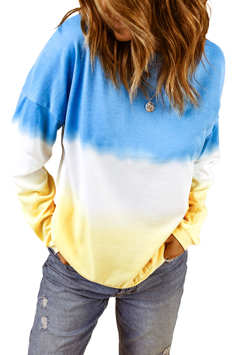 Blue Color Block Tie Dye Pullover Sweatshirt Sweatshirts & Hoodies JT's Designer Fashion
