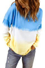 Blue Color Block Tie Dye Pullover Sweatshirt Sweatshirts & Hoodies JT's Designer Fashion
