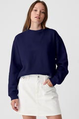 Navy Blue Solid Fleece Lined Drop Shoulder Terry Sweatshirt Sweatshirts & Hoodies JT's Designer Fashion