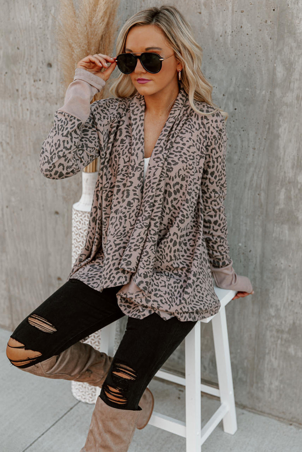 Leopard Open Front Cardigan Sweaters & Cardigans JT's Designer Fashion