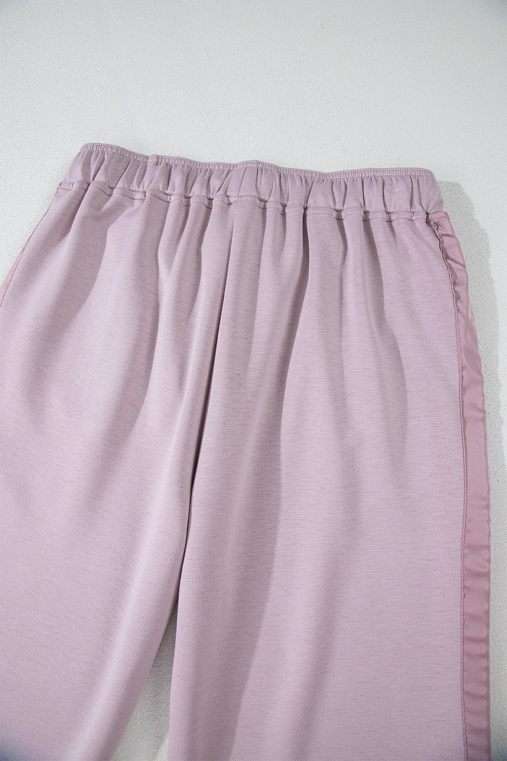 Orchid Petal Drawstring Waist Satin Stripe Patch Straight Leg High Waist Pants Pants & Culotte JT's Designer Fashion