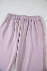 Orchid Petal Drawstring Waist Satin Stripe Patch Straight Leg High Waist Pants Pants & Culotte JT's Designer Fashion