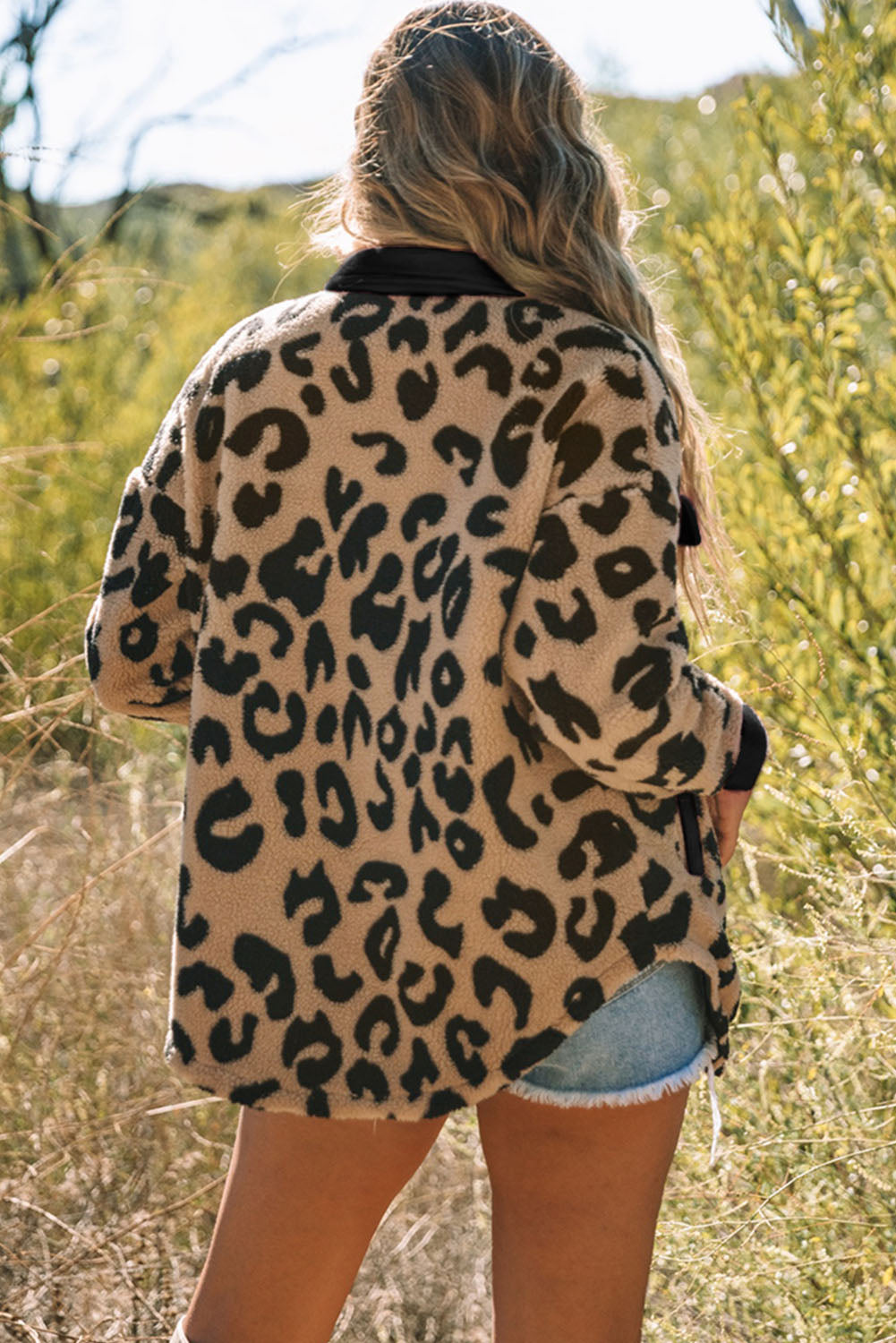 Black Contrast Trimmed Leopard Teddy Shacket Jackets JT's Designer Fashion
