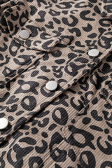 Dark Khaki Leopard Print Corduroy Irregular Hem Buttoned Jacket Jackets JT's Designer Fashion