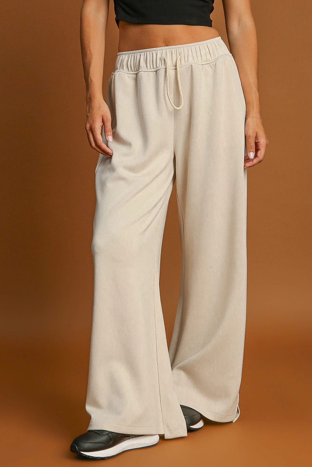 Apricot Loop Drawstring Casual Wide Leg Pants Pants & Culotte JT's Designer Fashion