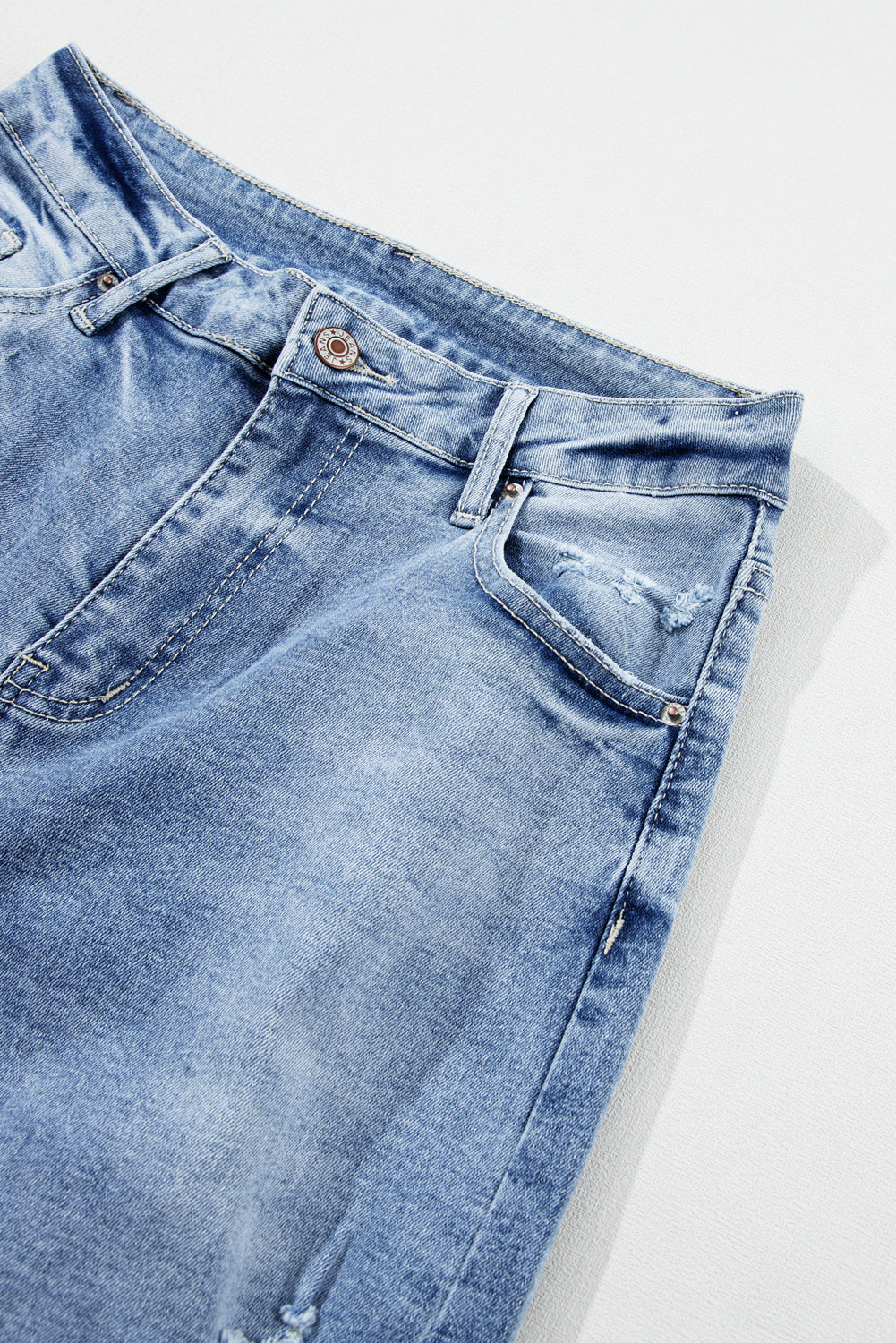 Light Blue High Rise Distressed Straight Leg Jeans Jeans JT's Designer Fashion