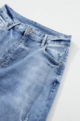 Light Blue High Rise Distressed Straight Leg Jeans Jeans JT's Designer Fashion