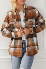 Brown Plaid Flap Pockets Shacket Plaid Shackets JT's Designer Fashion