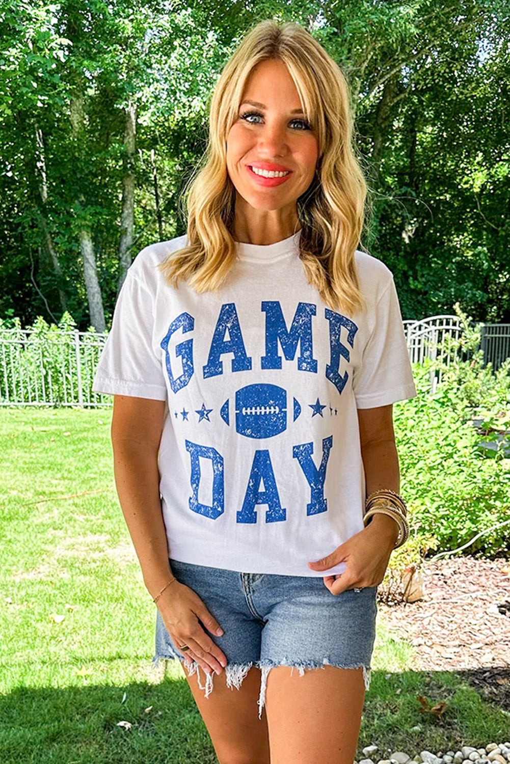 White GAME DAY Rugby Football Graphic Crewneck T Shirt Graphic Tees JT's Designer Fashion