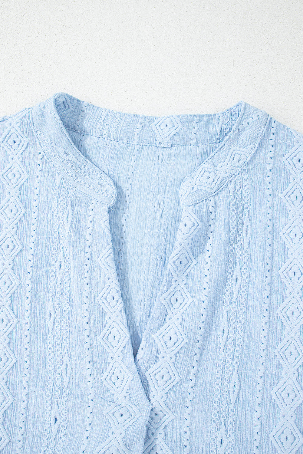 Beau Blue Jacquard Texture Flared Short Sleeve Notched Neck Mini Dress Mini Dresses JT's Designer Fashion