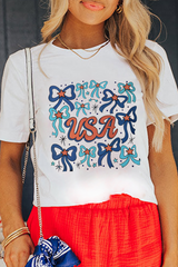 White USA Bowknot Graphic Tee Graphic Tees JT's Designer Fashion