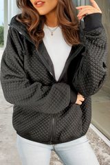 Black Quilted Side Pockets Zipper Hooded Jacket Jackets JT's Designer Fashion