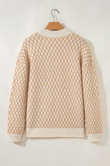 Smoke Gray Rhombus Textured Knit Mock Neck Sweater Sweaters JT's Designer Fashion