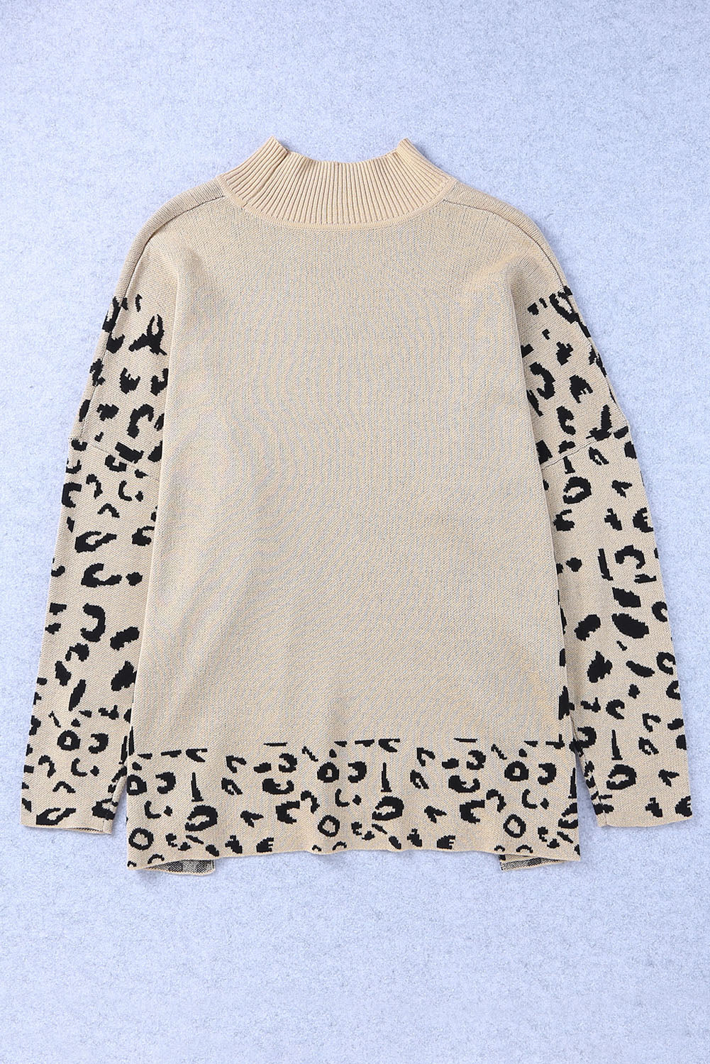 Khaki Leopard High Neck Side Slit Oversized Sweater Sweaters & Cardigans JT's Designer Fashion
