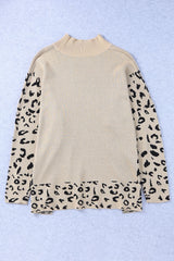 Khaki Leopard High Neck Side Slit Oversized Sweater Sweaters & Cardigans JT's Designer Fashion