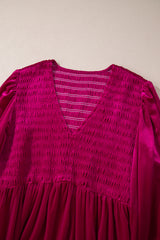 Rose Red Shirred V Neck Tiered Ruffled Velvet Plus Size Maxi Dress Plus Size Dresses JT's Designer Fashion