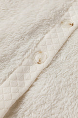 White Solid Color Quilted Sherpa Patchwork Button Up Shacket Jackets JT's Designer Fashion