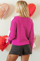 Rose Red Bow Knot Cut Out Round Neck Loose Sweater Sweaters JT's Designer Fashion